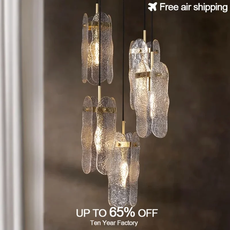 Luxury Nordic Water Wave Glass Stainless Steel Metallic Gloss LED Hanging Chandelier Light for Dining Room Suspension Home Decor