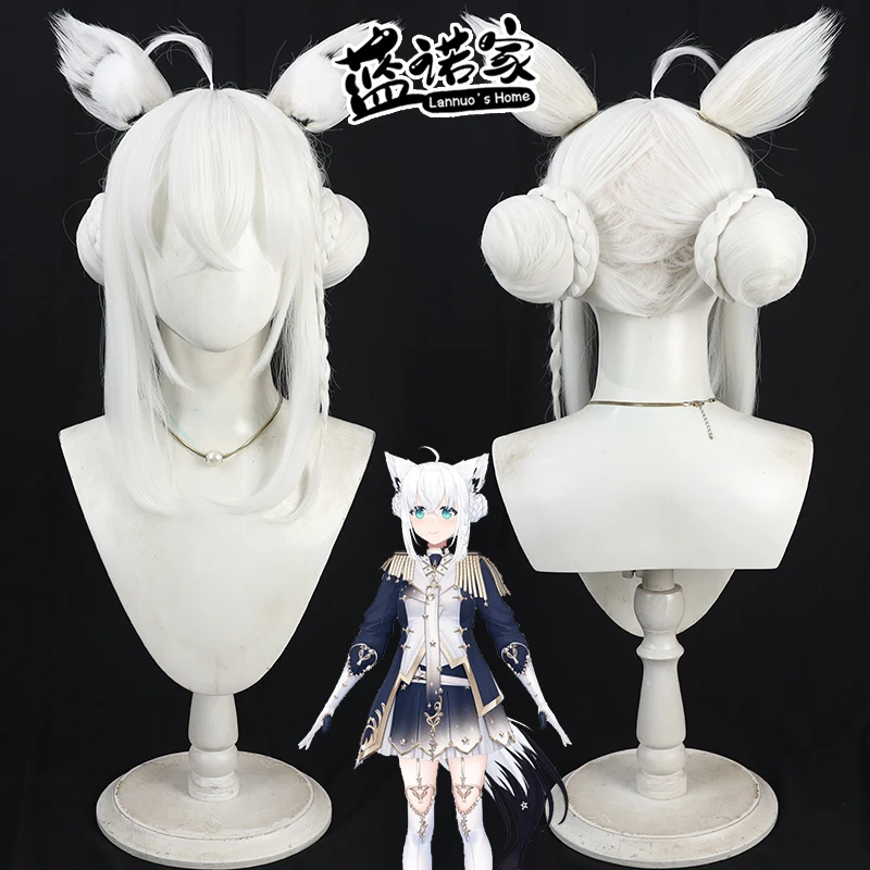 

NIJISANJI Virtual YouTube Shirakami Fubuki Cos Cosplay Wig Halloween Party Prop Synthetic Hair Heat Resistant Fiber + Wig Cap