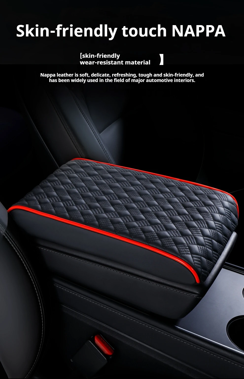 Premium Rote Leder-Autoarmlehnenauflage | Verstellbarer Armaturenbrett-Organizer mit ergonomischem Design | Mehrfarbige Innenausstattung U – Detail 9