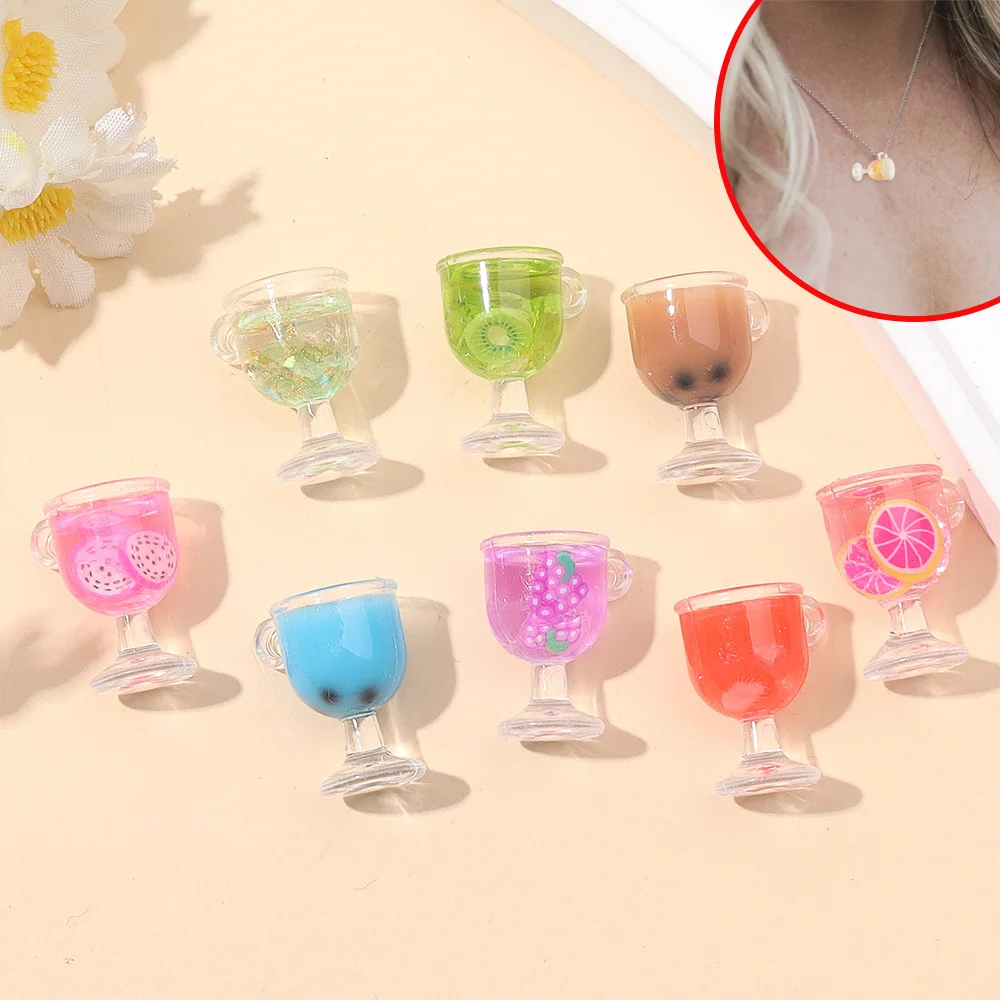 

4/8/13pcs Multi-color Resin Fruit Series Wine Glass Shaped Pendant,can DIY Bracelets,Necklaces,Earrings Decorative Accessories