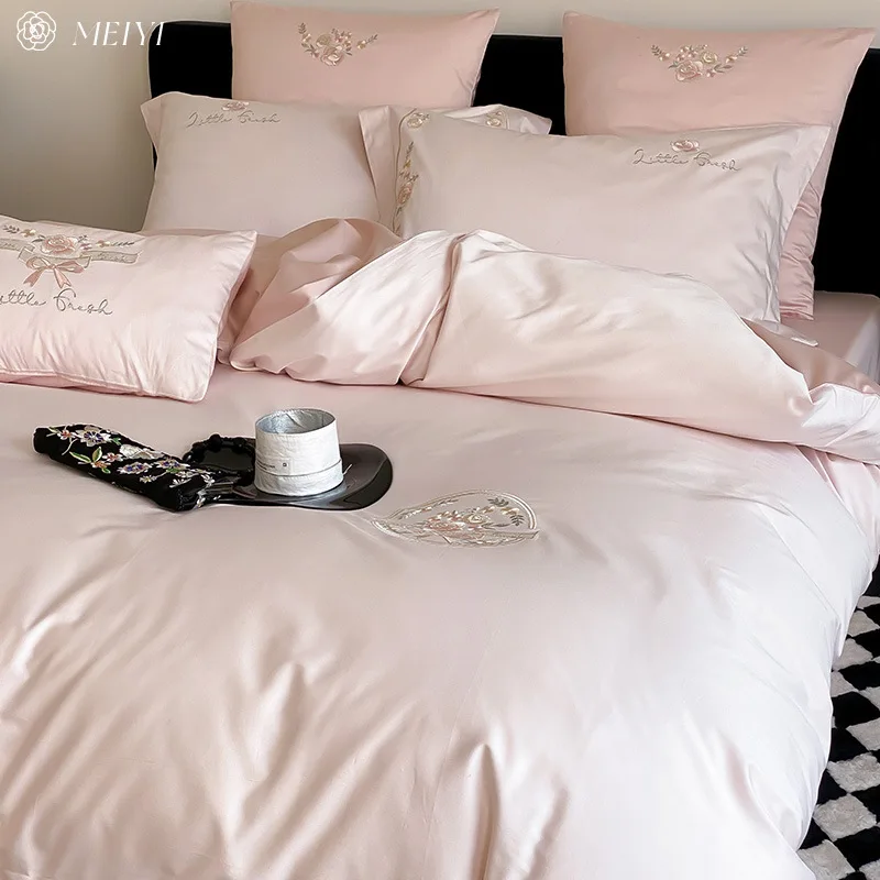

Customizable simple solid color 100s long-staple cotton sheets four-piece set