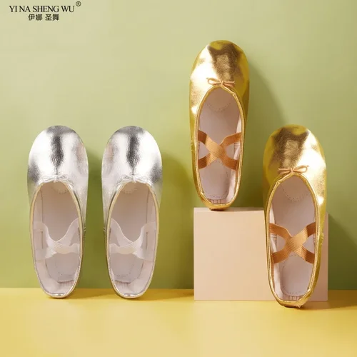 Imagen 2 del producto Zapatos de danza del vientre para niños, suela suave de cuero PU, lona, zapatos con garra de gato, zapatos de baile dorados y plateados para mujer, zapatos de baile de Ballet