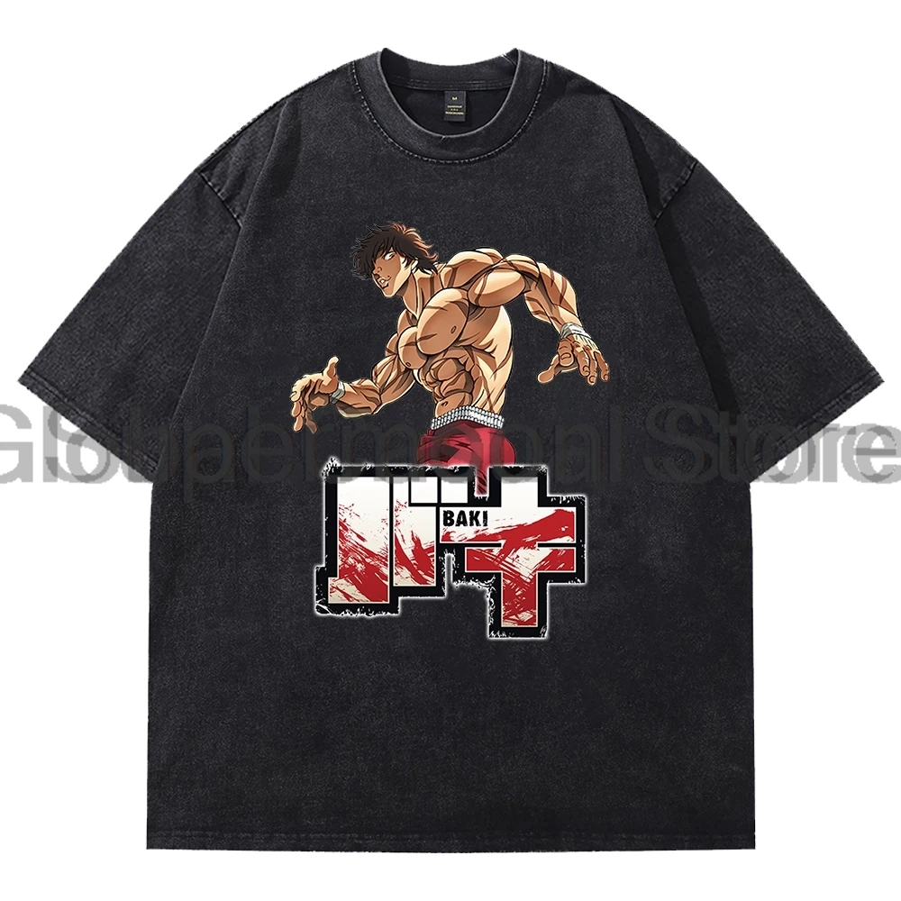 

Baki Hanma аниме мытая футболка японская манга Merch хлопковая футболка с круглым вырезом с короткими рукавами для женщин и мужчин уличная одежда топы в стиле Харадзюку