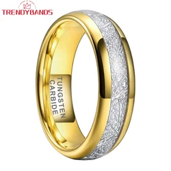 4mm 6mm 8mm Gold Color Tungsten Carbide Rings White Meteorite Inlay Fashion Wedding Band Engagement Jewelry Dome Polished Finish