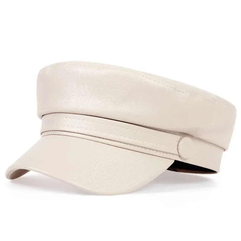 Ladies New Trendy Casual Pu Leather Flat Top Beret Women Men Octagon Hat Hot Sale