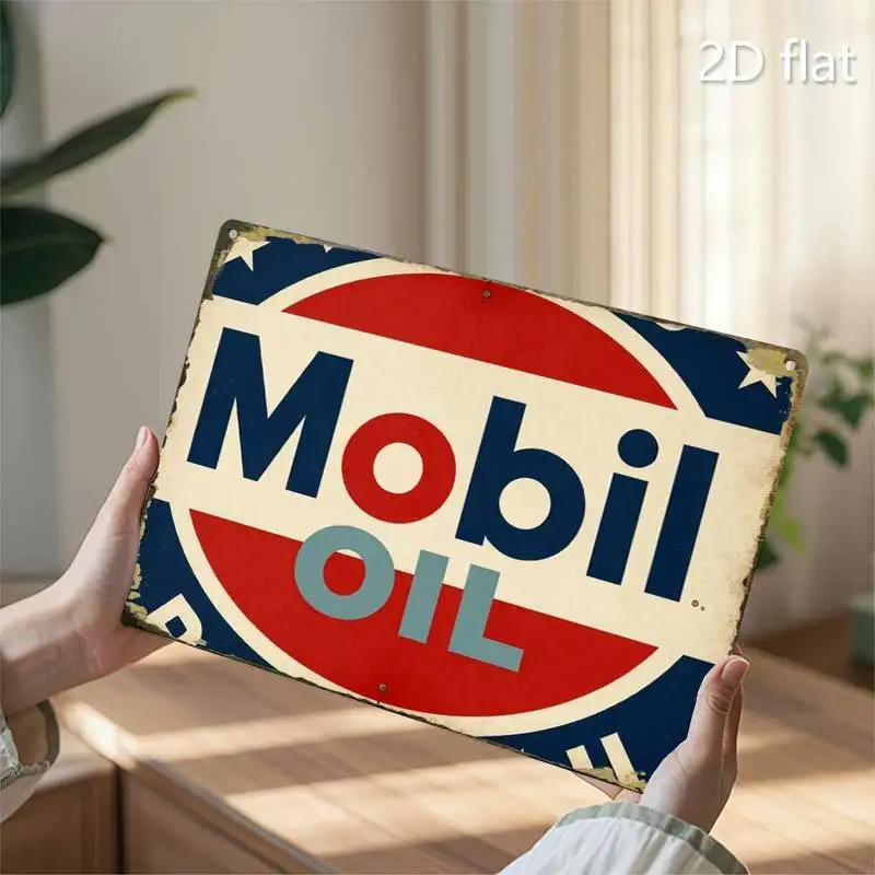 Vintage Mobil Oil Logo Creative Tin Sign - 8x12 Inch Wall Art Decor Gift for cofe and Garages | Iron Construction, Metal Wall Art Decor, 2D Flat (1 Piece)