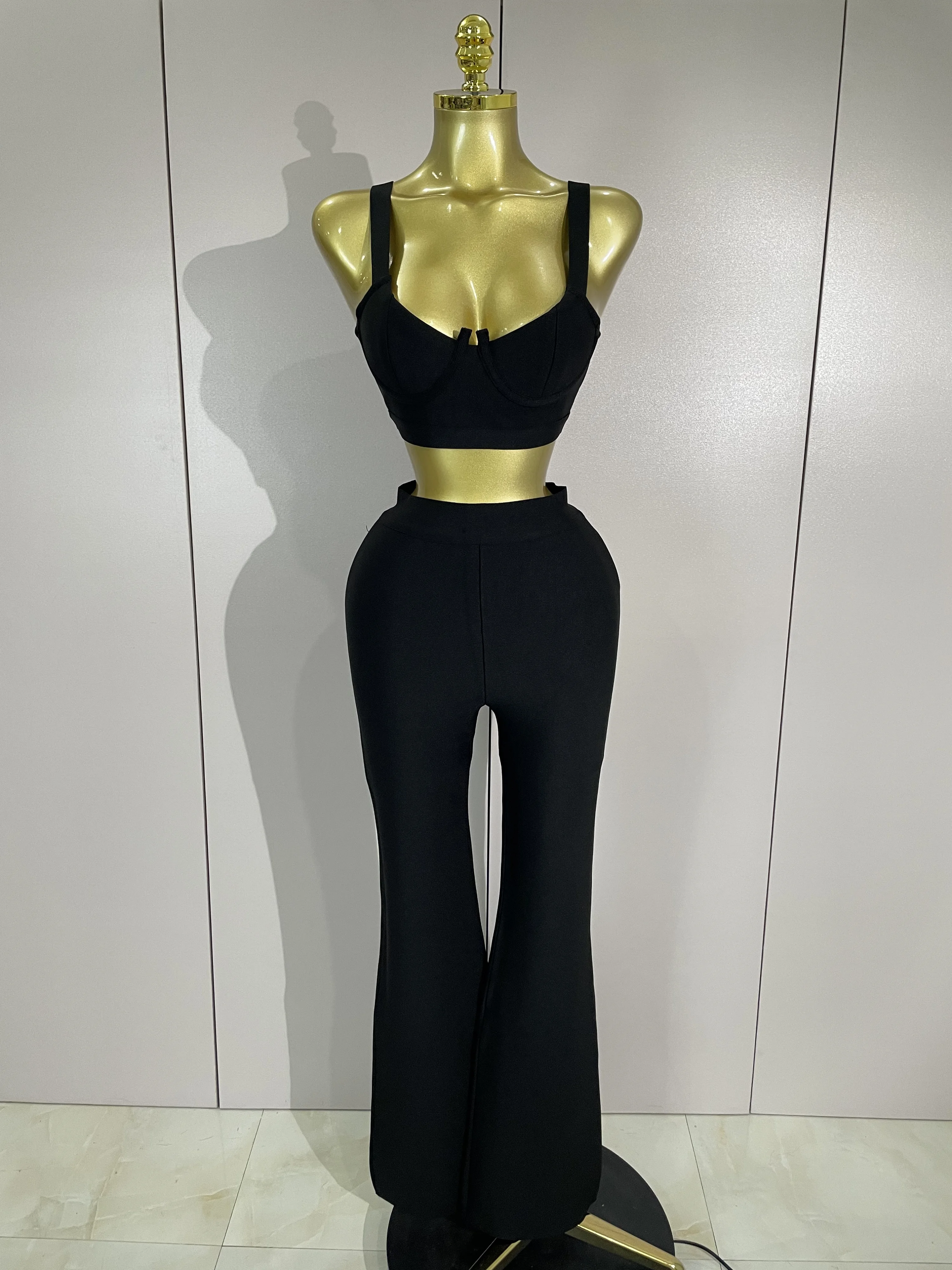 

STOCK 9 Colors Sexy Bandage Crop Top Pant Stretch Set Women Evening Party Nightclub High Street Fashion Luxury Birthday Outfit