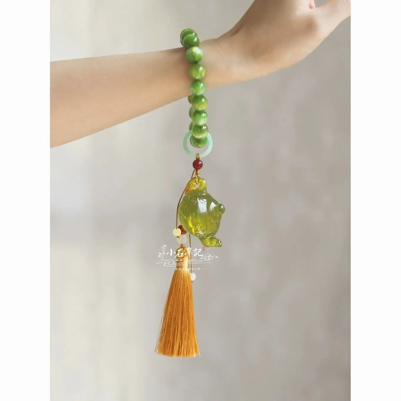 

Hanfu Accessories Bracelet Handheld Green Beads Eighteen Chinese Style Wrapping Branches Thin Tile Jade Pot Wonmen's Hand String