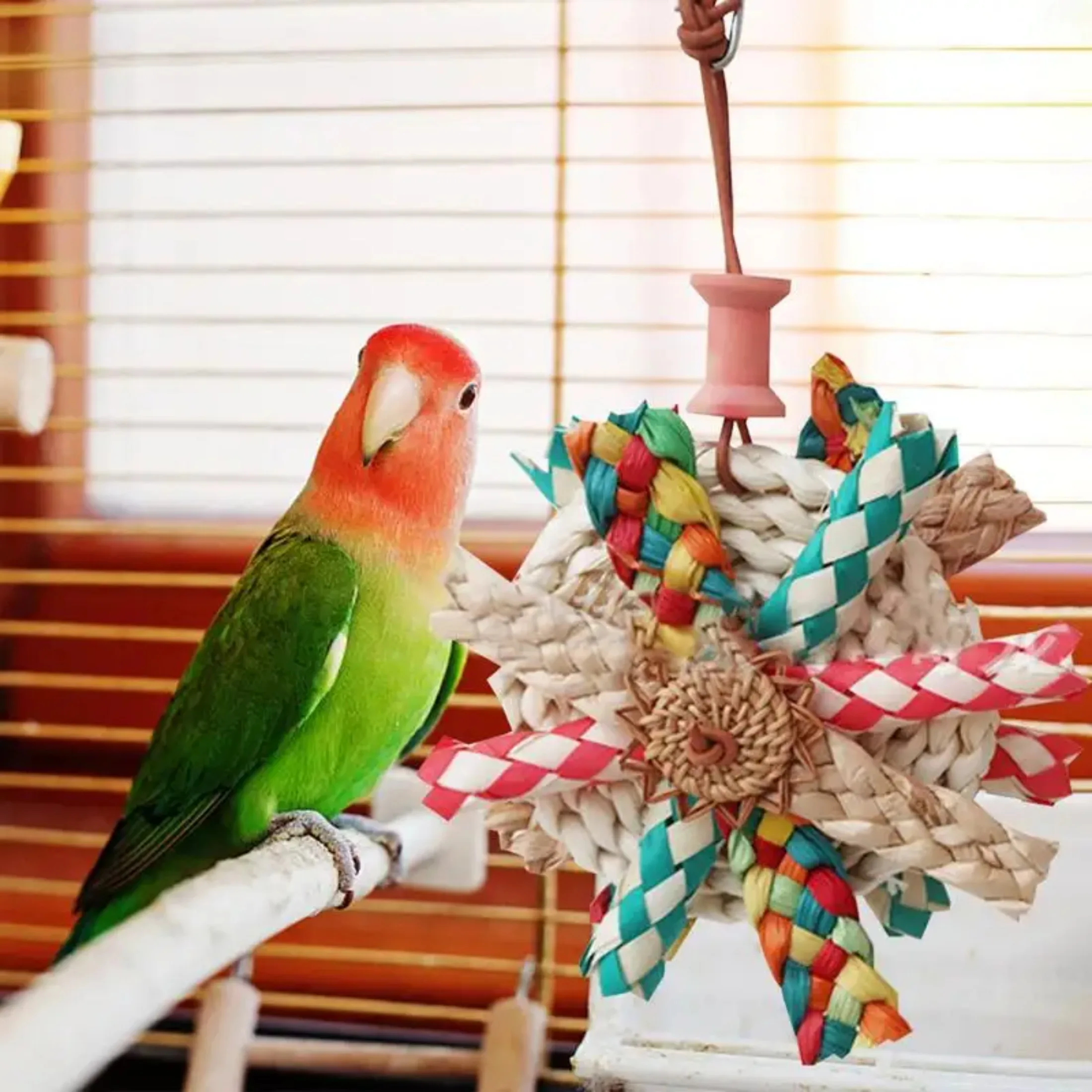 Parrot Chew Toys Cockatiel Toy Bird Chew Toys With Metal Hook Colorful Foraging ToysFor Parakeets Straw Shredding Toys Garden