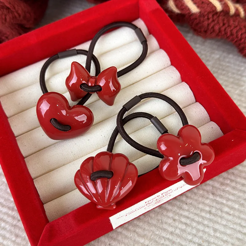 New Red Love Bow Flowers Hair Rope Children\'s Cute Fashion Hair Accessories Girls Sweet Hair Rope Tie Ponytail Rubber Band Gift