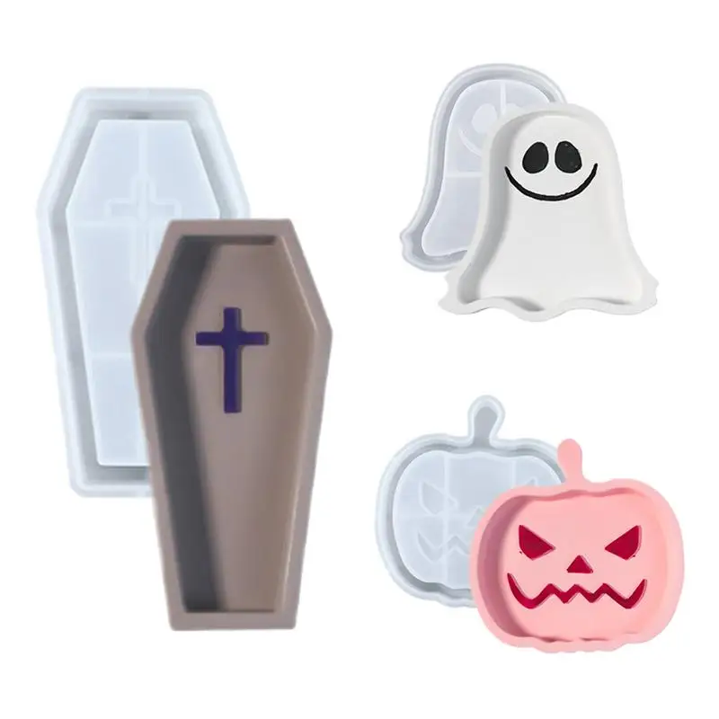 Halloween Silicone Molds Flexible Pumpkin Coffin Ghost Molds For Halloween Multifunctional Halloween Decors Non Stick Easy