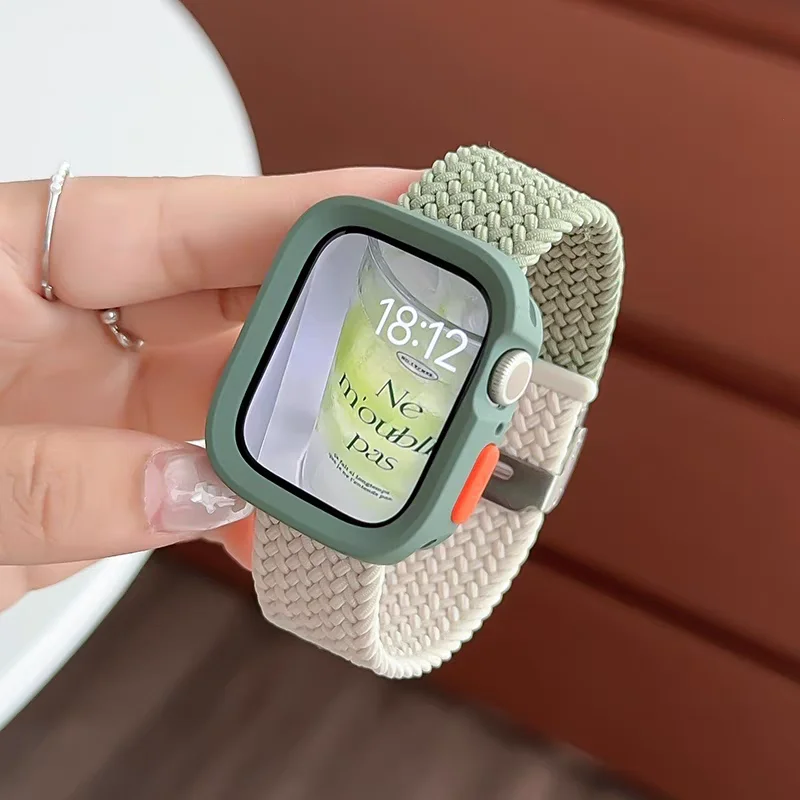 كاندي غطاء من السيليكون + حزام ل أبل أشرطة ساعات يد 46 مللي متر 49 مللي متر 44 مللي متر 42 مللي متر 41 مللي متر 40 مللي متر 38 مللي متر SE 10 9 6 5 الترا 2 النايلون كوريا حزام iwatch