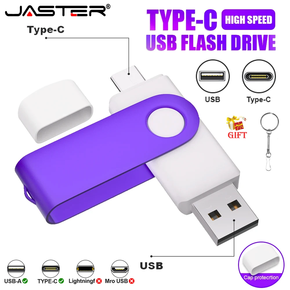 

Поворотный флэш-накопитель USB 2.0 TYPE-C Pen Drive 128 ГБ Белый металлический флэш-накопитель 64 ГБ 2 в 1 Memoria USB-накопитель типа C Брелок U-диск