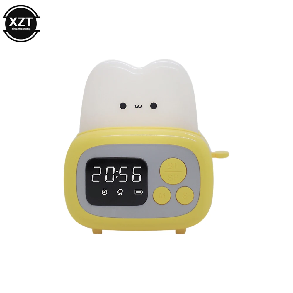 Cute Bread Maker Alarm Clock Sleeping Timing Digital USB Rechargeable Lamp Bedside Table Desk Alarm Clock LED Clock Holiday Gift