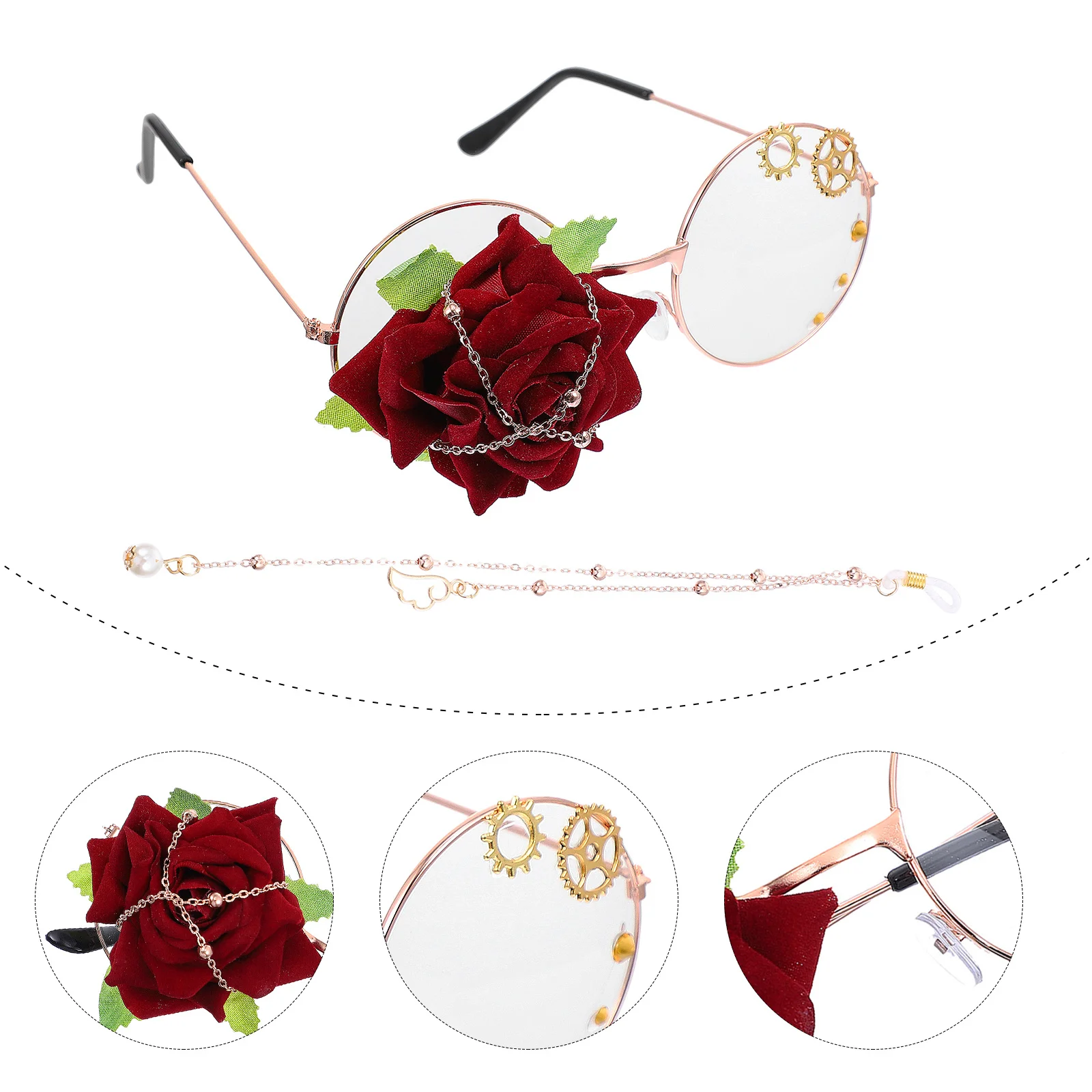 

Single Eyewear Chain Rose Decor Adjustable Vintage Glasses Accessory Steampunk Cosplay Party Retro Jewelry Gift Unisex