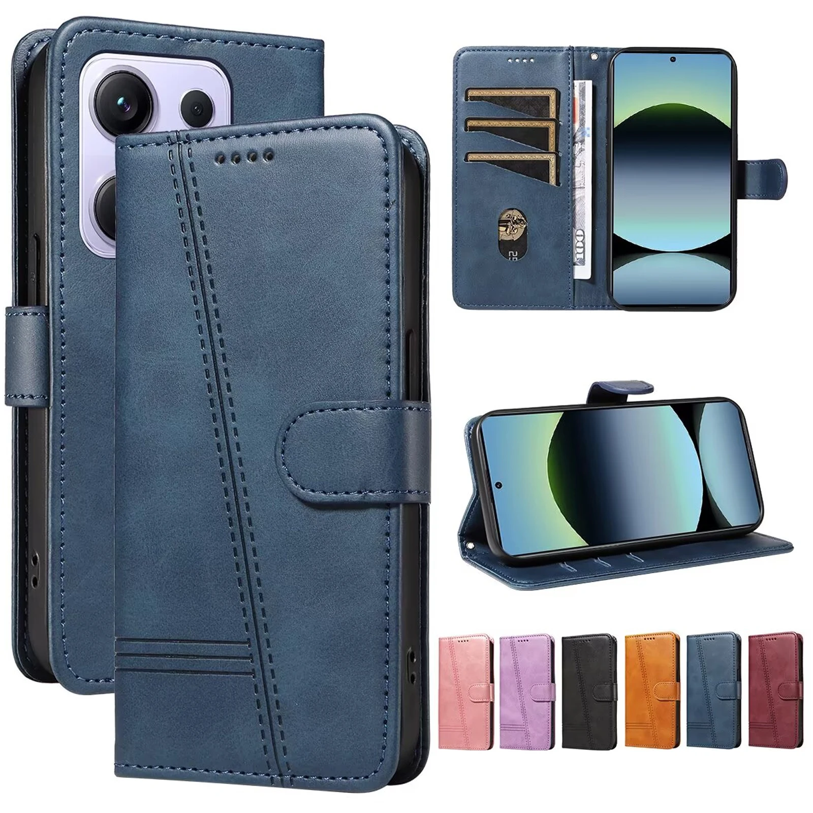 Capa de Couro Magnética RFID para Xiaomi Redmi Note 12 4G 11T 11 Pro Plus 5G 10T K70 Ultra K60 K50 K50i K40 A4 A3 A1