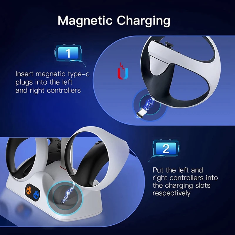 Charging Station For PSVR2 Controllers With Headset Holder, Virtual Reality Charger Stand Dock For PSVR2 Headset Display