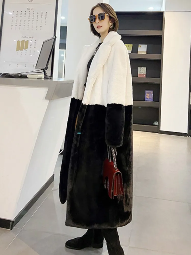 신상아우터 Plush Winter Coats Women Long Lapel Faux Fur Jacket Fluffy Luxury шуба искусственный мех Teddy Female Furry Overcoat