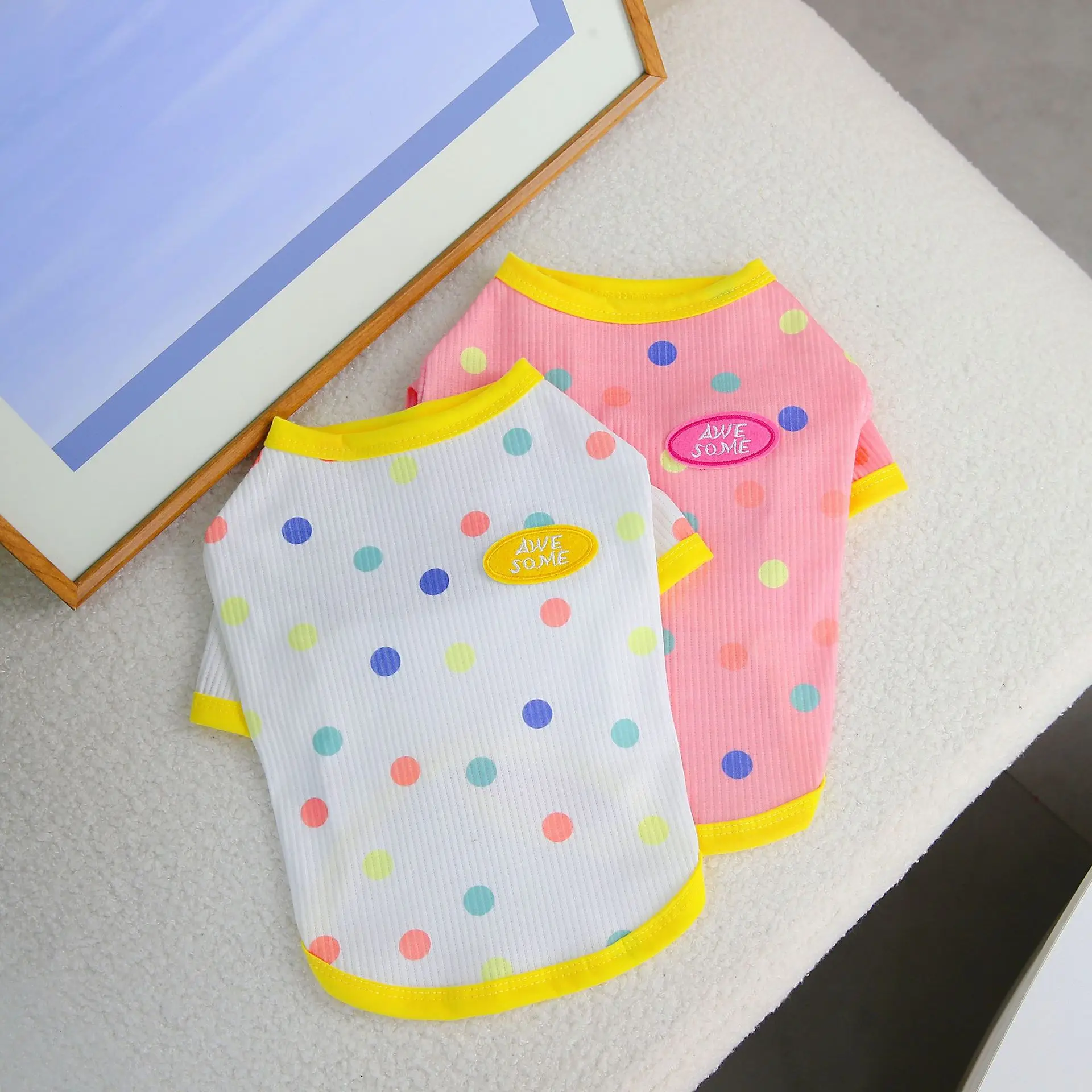 

Fashion Polka Dot Pattern Dog Clothes Pet Soft Clothes Autumn Puppy Warm Clothing Teddy Bottom Shirt Dog Products