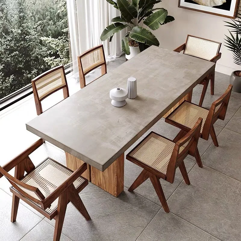 Nordic retro solid wood long table conference table designer desk desk desk imitation cement color simple log table