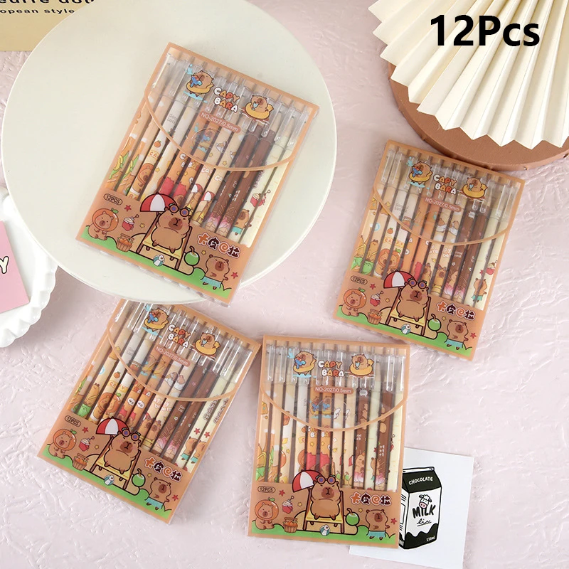 

12Pcs Cartoon Cute Capybara Gel Pens Kawaii Writing Smooth Neutral Pens Quick-Drying Neutral Pens Student Stationery Gifts