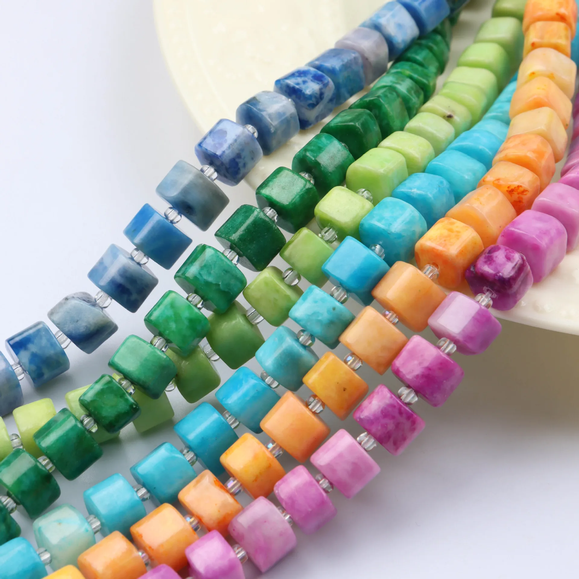 Neue 7 x 10mm Natursteinperlen aus Kaiserkiefer, bunt, zylindrisch geschliffen, lose Perlen für DIY Armbänder und Halsketten, Großhandel