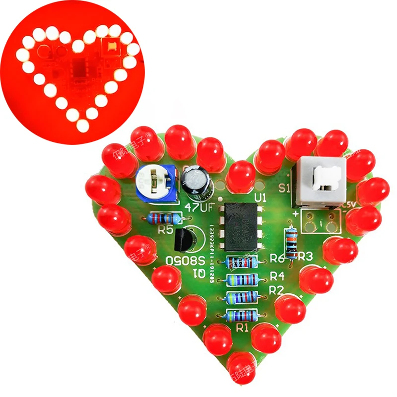 Heart Shaped Breathing Lamp DIY Kit Electronic Heart  LED Flashing Light Soldering Practice Learning Kit