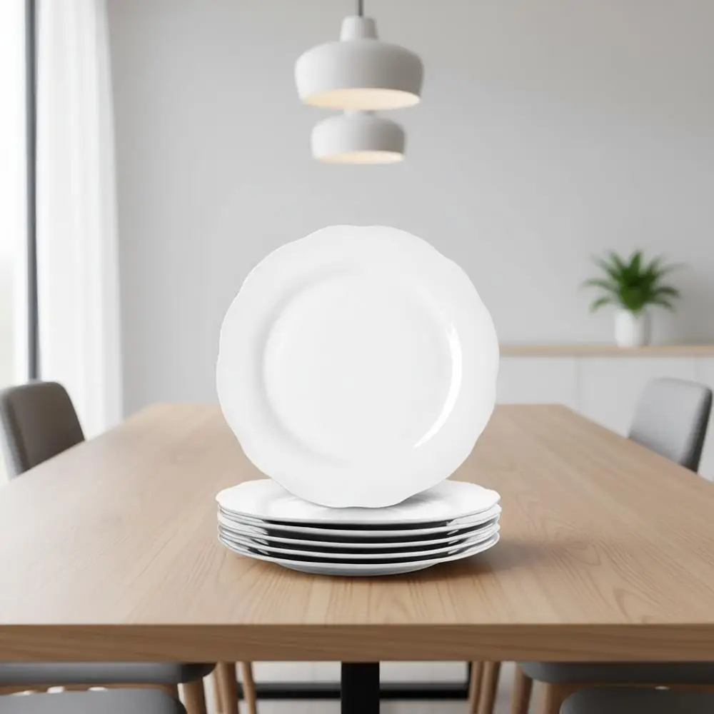 

Dinner Plates, 10.6 Inch Porcelain Scalloped Plates, Serving Dishes Set of 6, Microwave & Dishwasher Safe, Dinnerware Dishes for