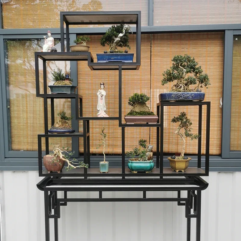 Aluminum alloy Bogu frame New Chinese classical flower stand Bonsai pot art Garden flower several strange stone tea set Antique