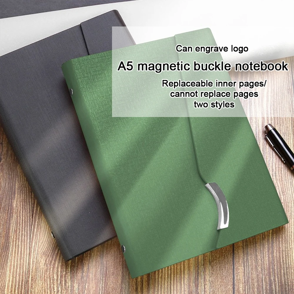 (Can Engrave Logo) A5 Loose-leaf Notebook, Notepad With Buckle, Meeting Minutes, Student Diary,  Replaceable Subject Notebook