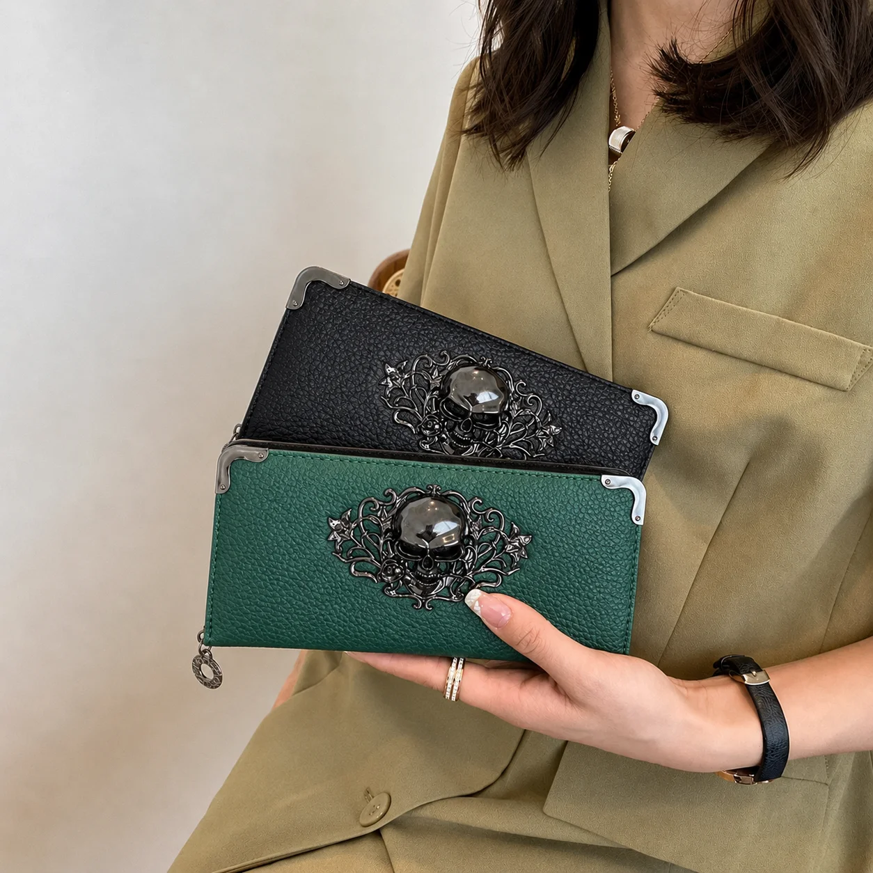 Unisex Lange Männer Frauen Geldbörse Punk Schädel PU Leder Brieftasche Zipper Clutch Tragbare Casual Dame Bargeld Geldbörse Brieftasche – Detail 17