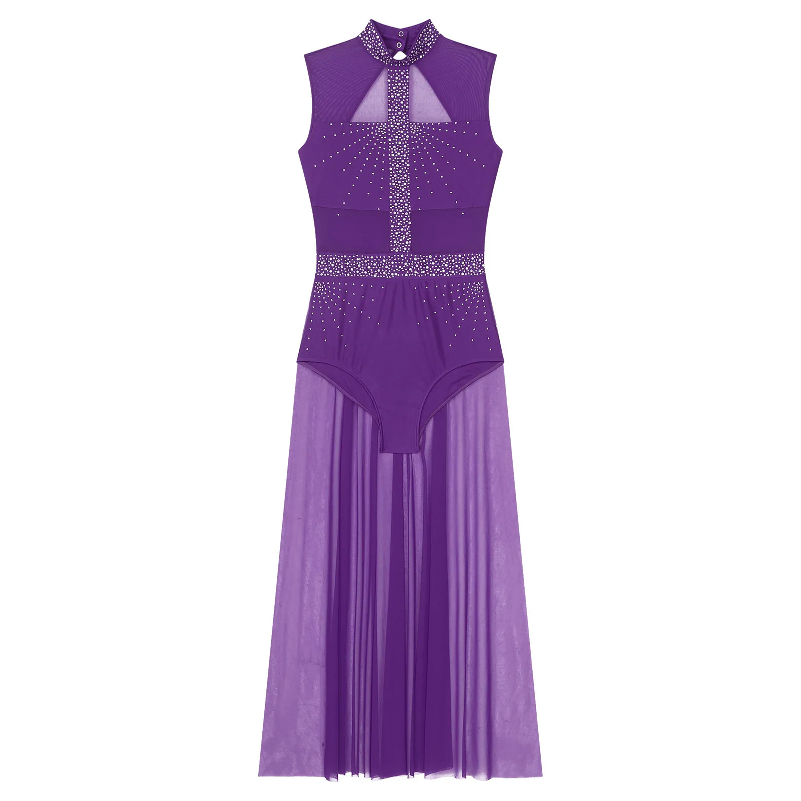 Justaucorps de danse moderne pour femmes avec panneau en maille transparente, robe de jupe, costume de gymnastique, patinage artistique, ballet lyrique