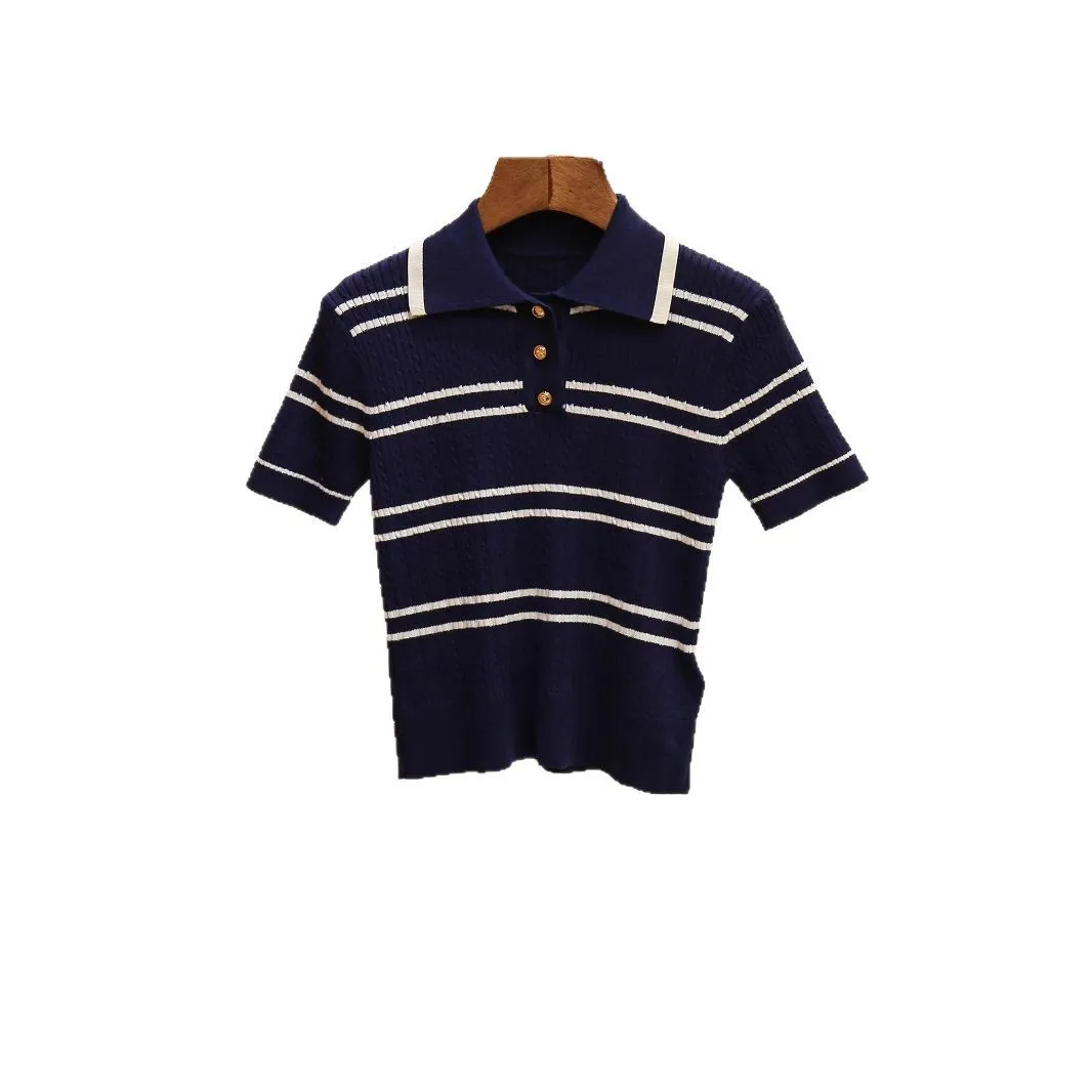 

Высококачественный женский летний вязаный свитер Faion в стиле ретро Ne в полоску, универсальный топ из полиэфирного волокна для поездок на работу, S...