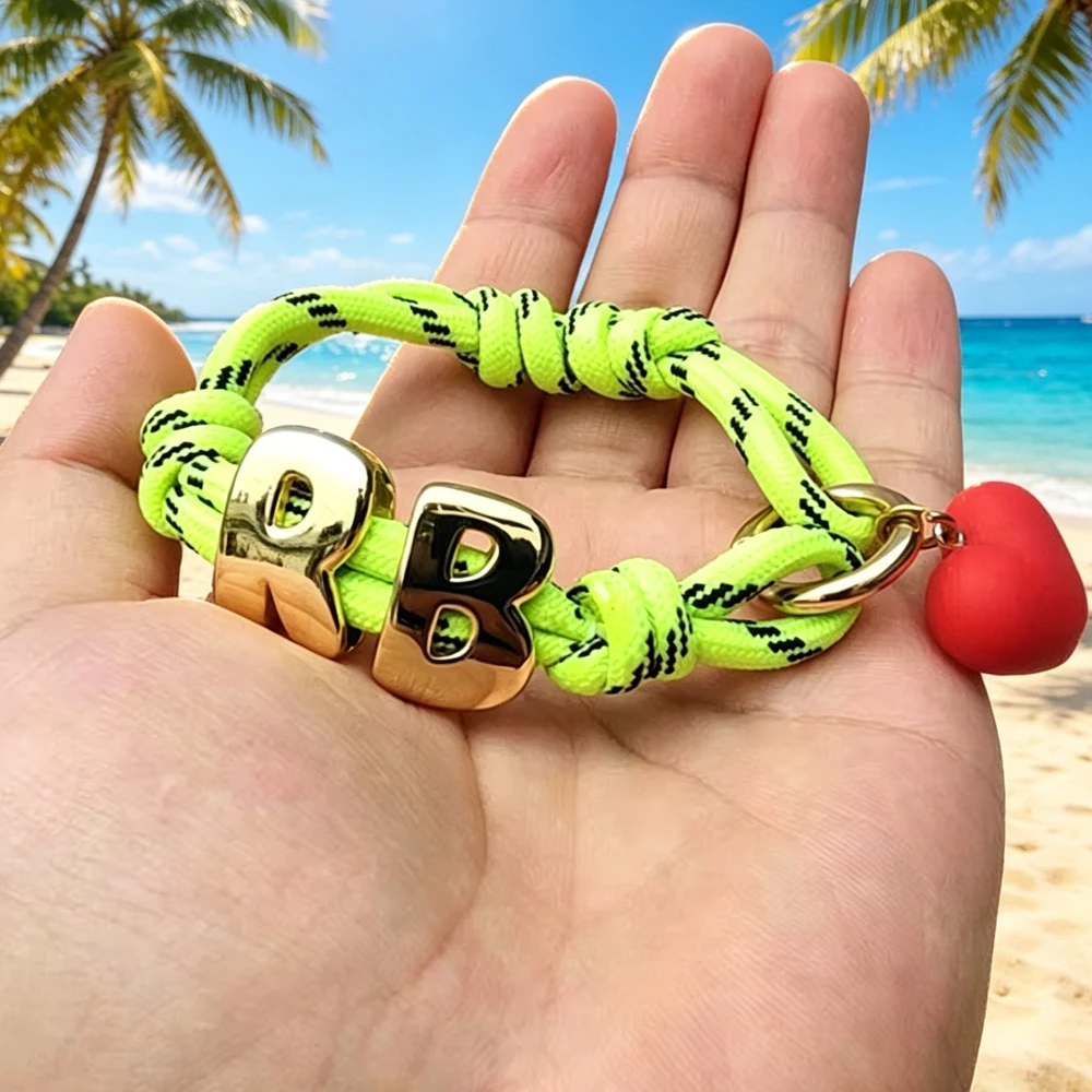 Braided Initial Bracelet DIY Handmade Bubble Letter Bracelet Braided String Alphabet Heart Chain For Women Christmas GiftJewelry