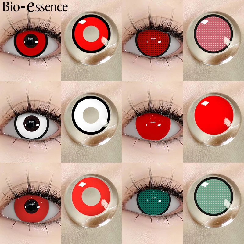 Bio-essence 1 Paar Halloween-Kontaktlinsen für Augen, Cosplay-Linsen, Anime-Linsen, Anime-Zubehör, Linsen, schwarze Linsen, rote Linse
