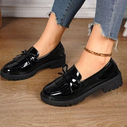 2024 Women's Summer New Fashion Round Toe Shallow Mouth Slip-on Loafers PU Leather Daily Comfortable Casual Office Low-top Shoes