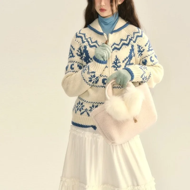 

YYAHAHAS Flip Collar Retro Fashion Christmas Sweater Loose Knit Cardigan Jacket 2025 Autumn/winter Knit Top