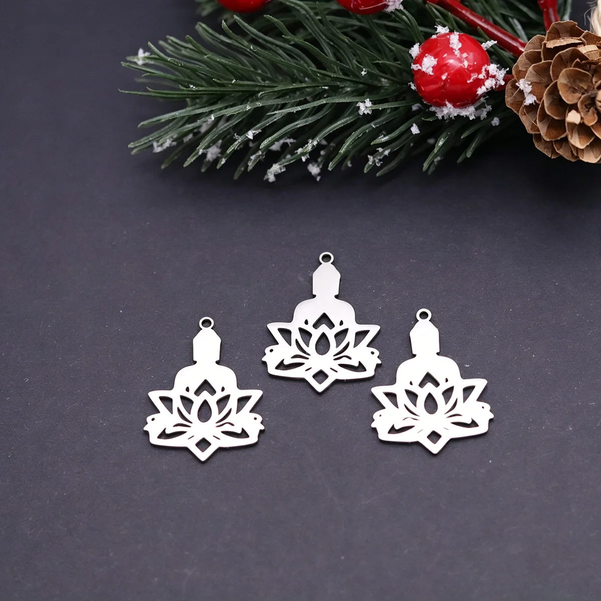3pcs Buddha Lotus Flower Charm DIY Craft Bracelets Earrings Necklace Jewelry Making Handmade Stainless Steel Pendant