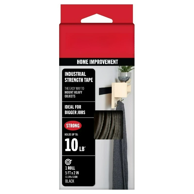

Industrial Strength Heavy Duty Tape, Indoor & Outdoor Use, Superior Holding Power on Smooth Surfaces, 5ft x 2in Black Tape