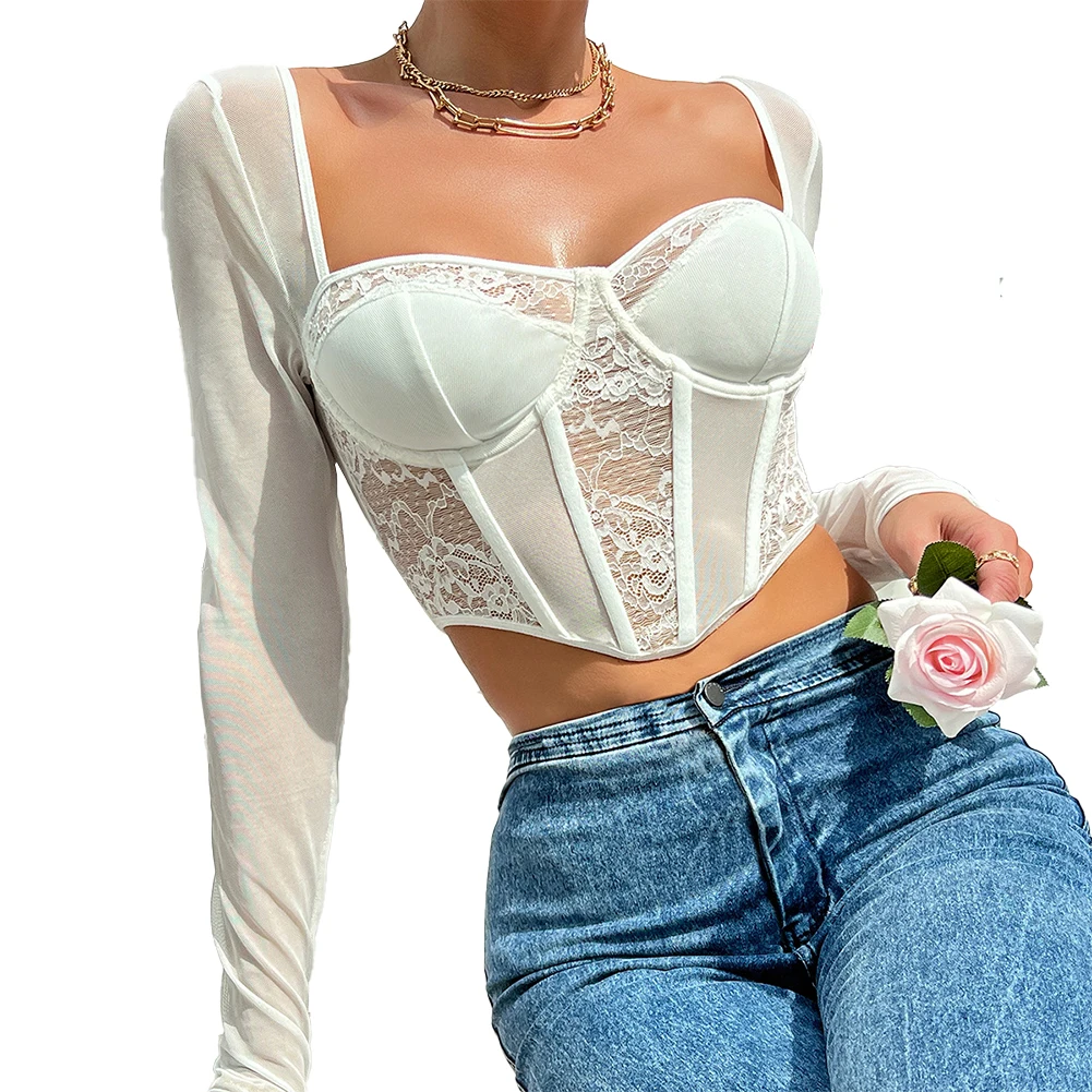 

Comfy Fashion Daily Tops Mesh Herringbone Tops Casual Style Polyester Fabric Bandeau Collar Casual Daily Female