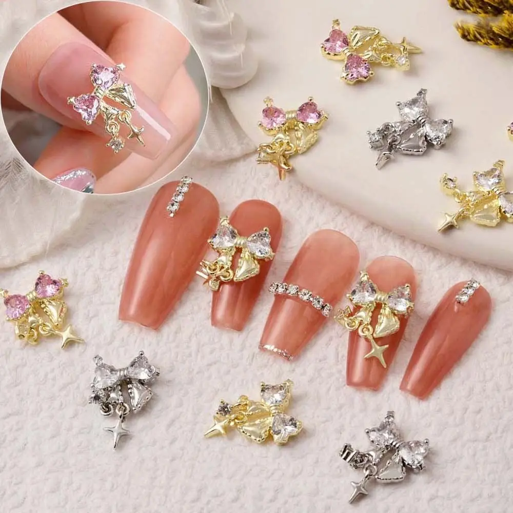 Dijes de circón para uñas, colgante de estrella, accesorios de manicura, decoraciones de uñas de arco, taladros de uñas, diamantes de imitación de estrella