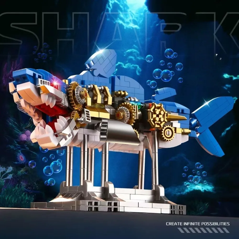 Moc Deep Sea Mechanical Shark Building Block Toy Kit Sea Creature Bricks Home Decor Children's Building Block Toys Gif