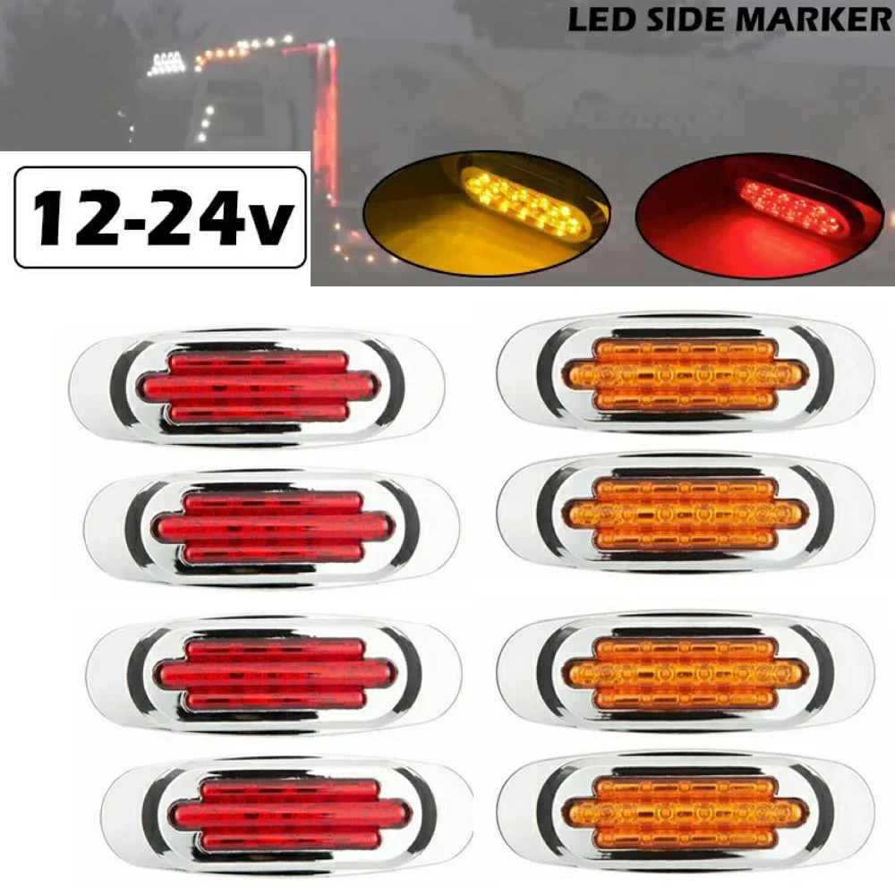 4pcs/10pcs 16 LED 12-24V Side Marker Signal Light Clearance Warning Stop Brake Tail Running Indicator Lamp Truck Trailer Lorry