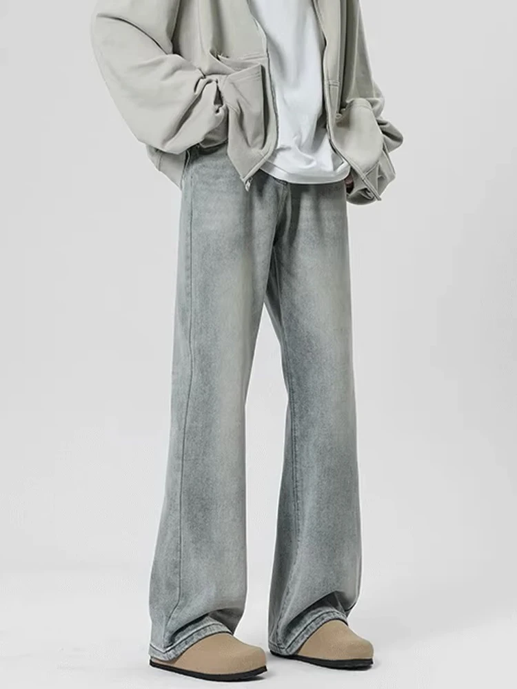 

Светло-голубые американские джинсы свободного прямого кроя для мужчин, летние, модные, дышащие, влагоотводящие, длинные брюки