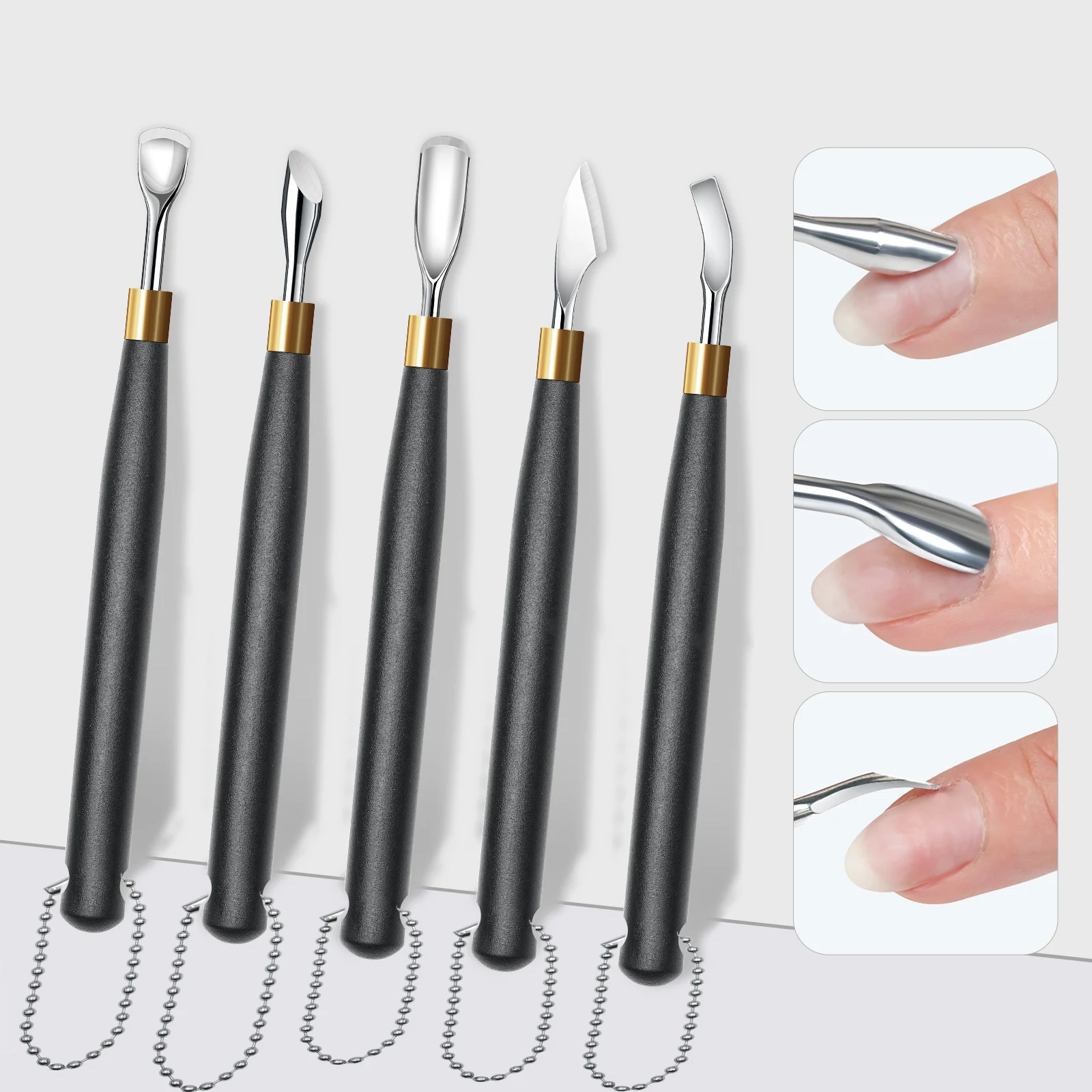 مقبض أسود هوك نوع انتهازي للبشرة مزيل طلاء الأظافر جل مكشطة الفولاذ المقاوم للصدأ أداة مانيكير نظيفة لفن الأظافر