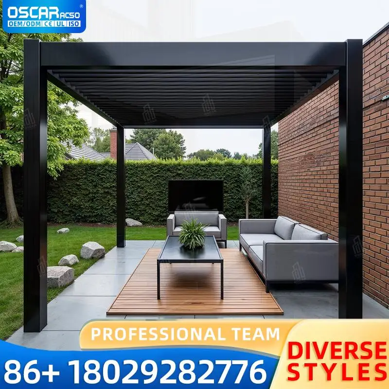 

100% водонепроницаемая моторизованная алюминиевая беседка с жалюзи на крыше, детали для уличной беседки для садовой беседки для отдыха