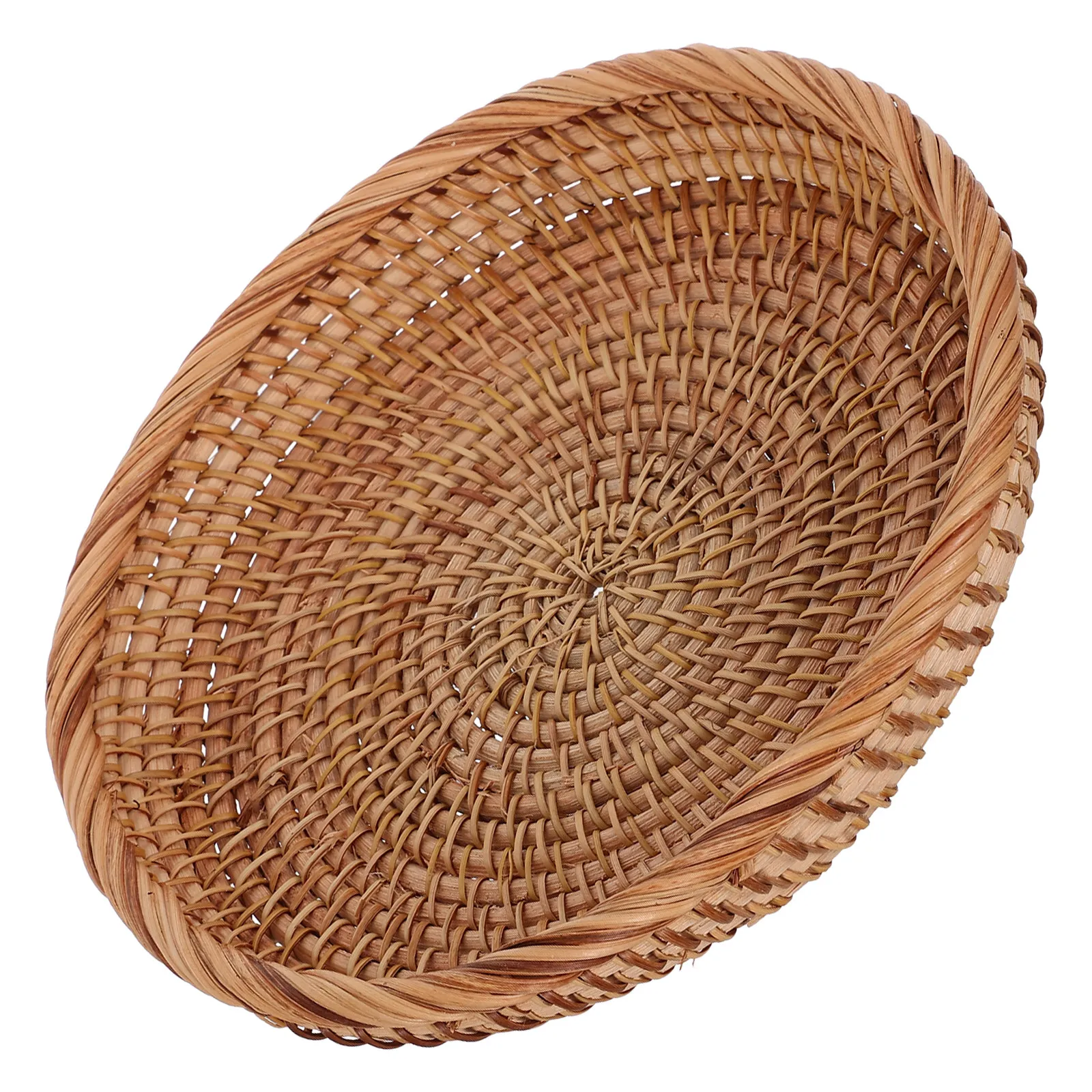 Handwoven Rattan Fruit Basket 8.7 Round Rustic Bread Snack Tray Natural Woven Kitchen Fruit Holder Breathable Fresh Produce