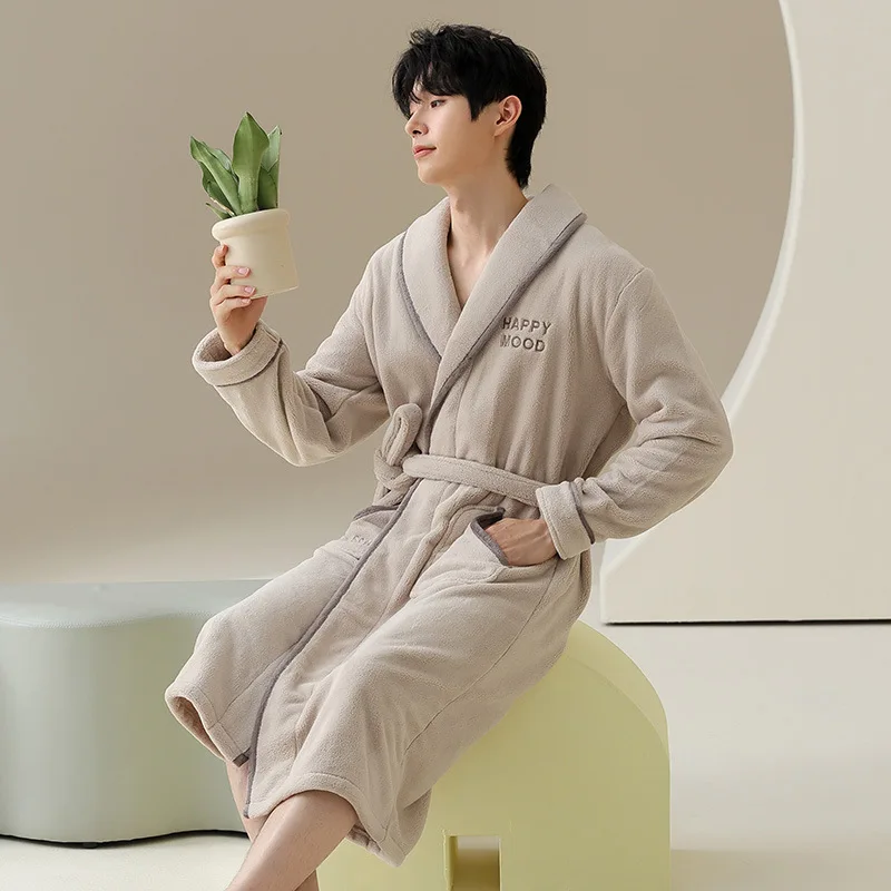 men's-fleece-lined-thick-coral-velvet-robe-winter-sleepwear-autumn-winter-style-premium-feeling-flannel-pajamas-home-clothes