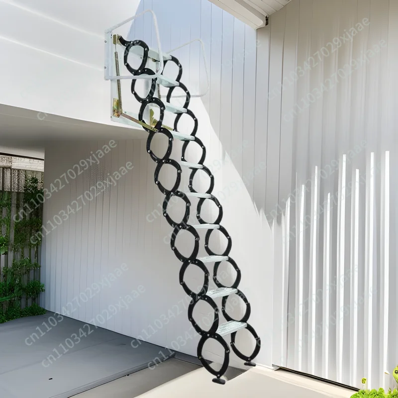 Household ladder lifting telescopic staircase folding tensile wall-mounted alloy steel