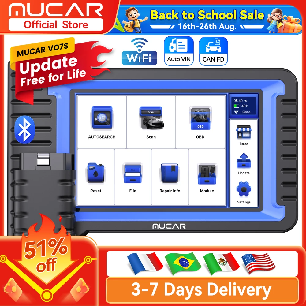 Image of Lebenslanges kostenloses Update MUCAR VO7S/VO7 Autodiagnosetool Bidirektionale ECU-Codierung Obd2-Scanner Vollständige Systemdiagnose 28 Reset